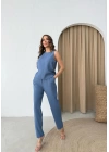 SIFIR KOL BLUZ VE PANTOLONLU İKİLİ TAKIM MAVİ