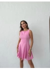 SIFIR KOL KLOŞ ETEK LİKRALI ELBİSE PEMBE