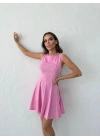SIFIR KOL KLOŞ ETEK LİKRALI ELBİSE PEMBE