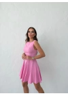 SIFIR KOL KLOŞ ETEK LİKRALI ELBİSE PEMBE
