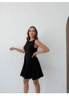 SIFIR KOL KLOŞ ETEK LİKRALI ELBİSE SİYAH