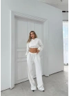 SİMLİ KAPÜŞONLU SWEAT VE PANTOLON İKİLİ TAKIM BEYAZ