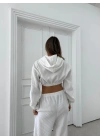 SİMLİ KAPÜŞONLU SWEAT VE PANTOLON İKİLİ TAKIM BEYAZ