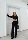 SİMLİ KAPÜŞONLU SWEAT VE PANTOLON İKİLİ TAKIM SİYAH