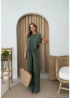 SIRT BAGLAMA DETAY BLUZ VE PANTOLONLU İKİLİ ÇİLEK TAKIM HAKİ