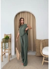 SIRT BAGLAMA DETAY BLUZ VE PANTOLONLU İKİLİ ÇİLEK TAKIM HAKİ