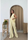 SIRT BAGLAMA DETAY BLUZ VE PANTOLONLU İKİLİ ÇİLEK TAKIM SARI