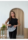SIRT BAGLAMA DETAY BLUZ VE PANTOLONLU İKİLİ ÇİLEK TAKIM SİYAH
