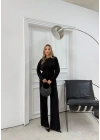SIRT BAĞLAMA DETAY BLUZ VE PANTOLONLU MODAL İKİLİ TAKIM SİYAH