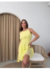 SIRT BAGLAMA DETAY TÜL ASTARLI ELBİSE SARI