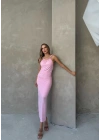 SIRT DEKOLTE ASKI BURGULU UZUN SANDY ELBİSE PEMBE