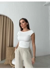 SIRT DEKOLTE DETAY CROP BLUZ BEYAZ