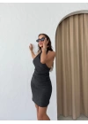 SIRT DEKOLTE DETAY HALTER YAKA ELBİSE ANTRASİT