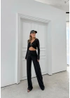 AKSESUAR DETAY BLUZ VE DRAPE PANTOLONLU İKİLİ TAKIM SİYAH