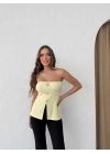 STRAPLEZ AKSESUAR DETAY YIRTMAÇLI OTTOMAN BLUZ SARI