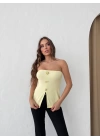 STRAPLEZ AKSESUAR DETAY YIRTMAÇLI OTTOMAN BLUZ SARI