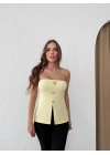 STRAPLEZ AKSESUAR DETAY YIRTMAÇLI OTTOMAN BLUZ SARI