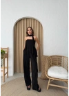 STRAPLEZ ASİMETRİK BLUZ VE PANTOLON FULARLI SANDY İKİLİ TAKIM SİYAH