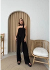 STRAPLEZ ASİMETRİK BLUZ VE PANTOLON FULARLI SANDY İKİLİ TAKIM SİYAH