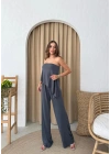 STRAPLEZ ASİMETRİK BLUZ VE PANTOLONLU SANDY İKİLİ TAKIM ANTRASİT