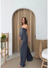 STRAPLEZ ASİMETRİK BLUZ VE PANTOLONLU SANDY İKİLİ TAKIM ANTRASİT