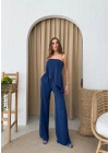 STRAPLEZ ASİMETRİK BLUZ VE PANTOLONLU SANDY İKİLİ TAKIM LACİVERT