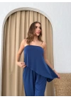 STRAPLEZ ASİMETRİK BLUZ VE PANTOLONLU SANDY İKİLİ TAKIM LACİVERT
