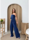 STRAPLEZ ASİMETRİK BLUZ VE PANTOLONLU SANDY İKİLİ TAKIM LACİVERT
