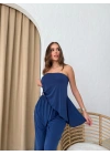 STRAPLEZ ASİMETRİK BLUZ VE PANTOLONLU SANDY İKİLİ TAKIM LACİVERT