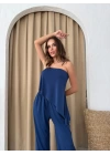 STRAPLEZ ASİMETRİK BLUZ VE PANTOLONLU SANDY İKİLİ TAKIM LACİVERT