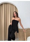 STRAPLEZ ASİMETRİK BLUZ VE PANTOLONLU SANDY İKİLİ TAKIM SİYAH
