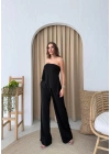 STRAPLEZ ASİMETRİK BLUZ VE PANTOLONLU SANDY İKİLİ TAKIM SİYAH