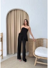 STRAPLEZ ASİMETRİK BLUZ VE PANTOLONLU SANDY İKİLİ TAKIM SİYAH