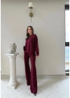TAŞLI OVERSİZE SWEAT VE PANTOLONLU MODAL İKİLİ TAKIM BORDO