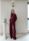 TAŞLI OVERSİZE SWEAT VE PANTOLONLU MODAL İKİLİ TAKIM BORDO