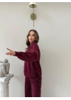 TAŞLI OVERSİZE SWEAT VE PANTOLONLU MODAL İKİLİ TAKIM BORDO