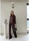 TAŞLI OVERSİZE SWEAT VE PANTOLONLU MODAL İKİLİ TAKIM KAHVE