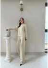TAŞLI OVERSİZE SWEAT VE PANTOLONLU MODAL İKİLİ TAKIM KREM