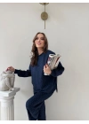 TAŞLI OVERSİZE SWEAT VE PANTOLONLU MODAL İKİLİ TAKIM LACİVERT