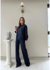 TAŞLI OVERSİZE SWEAT VE PANTOLONLU MODAL İKİLİ TAKIM LACİVERT