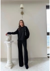 TAŞLI OVERSİZE SWEAT VE PANTOLONLU MODAL İKİLİ TAKIM SİYAH