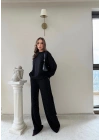 TAŞLI OVERSİZE SWEAT VE PANTOLONLU MODAL İKİLİ TAKIM SİYAH