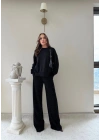 TAŞLI OVERSİZE SWEAT VE PANTOLONLU MODAL İKİLİ TAKIM SİYAH