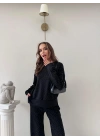 TAŞLI OVERSİZE SWEAT VE PANTOLONLU MODAL İKİLİ TAKIM SİYAH
