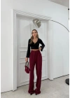 TAŞLI YÜKSEK BEL PALAZZO PANTOLON BORDO