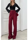 TAŞLI YÜKSEK BEL PALAZZO PANTOLON BORDO