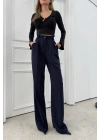 TAŞLI YÜKSEK BEL PALAZZO PANTOLON LACİVERT