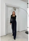 TAŞLI YÜKSEK BEL PALAZZO PANTOLON LACİVERT