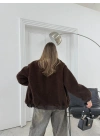 TEDDY KUMAŞ DERİ DETAY İÇ ASTARLI MONT KAHVE