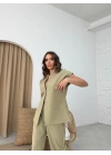 TEK DÜĞME DETAY YELEK VE PANTOLONLU İKİLİ TAKIM YEŞİL